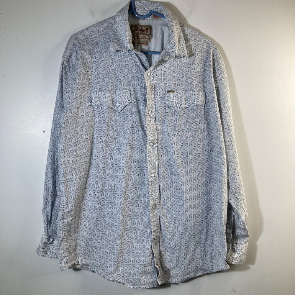 Mens Rafter C Proflex 45 Performance Western Pearl Snap Shirt White Blue Pattern